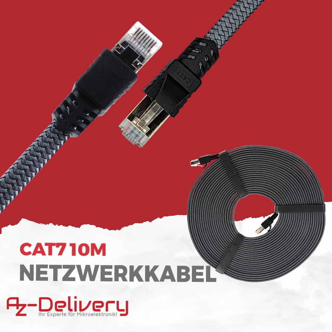 10m CAT7 Netzwerkkabel - Grau/Silber, Gigabit Ethernet LAN Kabel - 10000 Mbit/s - Highspeed Patchkabel Cat.7 Rohkabel S/FTP PIMF Schirmung - AZ - Delivery
