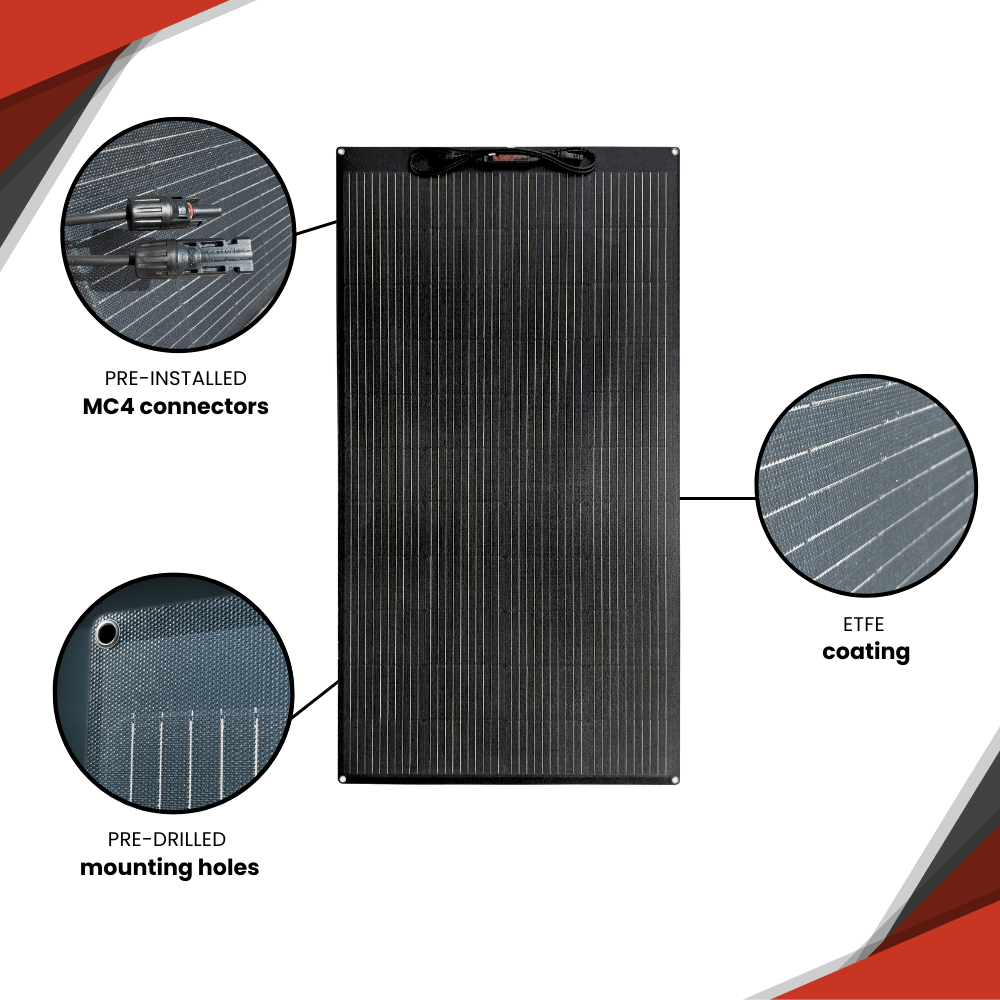 180W ETFE Flexibles Solarpanel – Monokristallines Solarmodul, Leicht & Robust, PV - Modul mit MC4 - Stecker, Ideal für Wohnmobil, Boot, Dach, Balkon, Camping & Netzunabhängige Anwendungen - AZ - Delivery