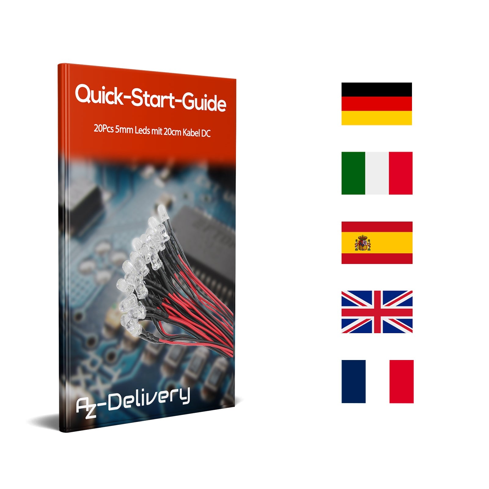 20 Stück 5mm LEDs mit 20cm Kabel DC 12V fertig verkabelt + 5mm LED Montageringe - AZ - Delivery