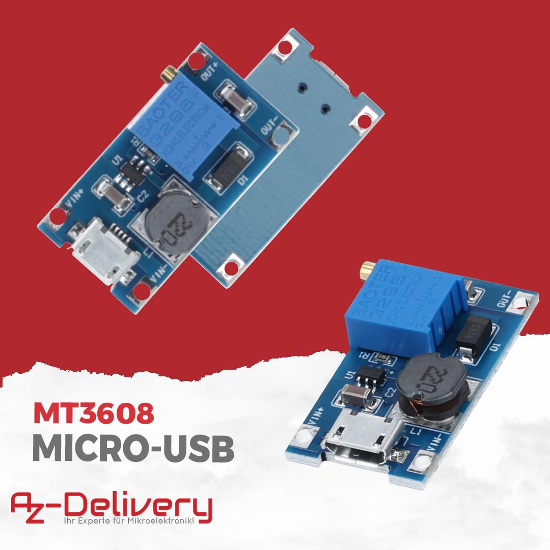 2A DC - DC Boost Step - Up Wandler, MicroUSB – Universeller Spannungsregler, 2V - 24V zu 5V - 28V, für MT3608 - AZ - Delivery