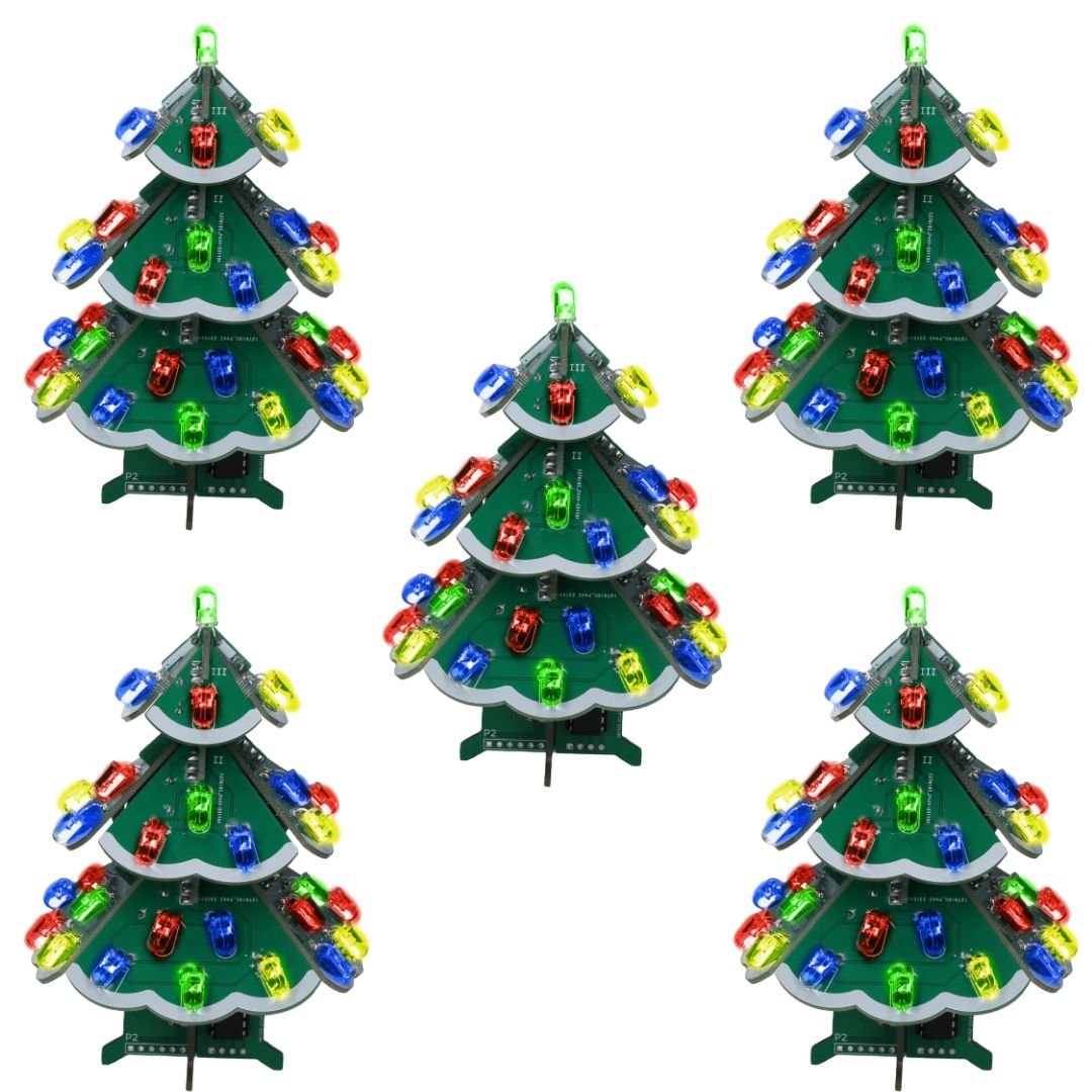 3D DIY Weihnachtsbaum Löt - Set: Bunte LED Elektronik Bausatz, 7 Farben, STEM PCB - Platine - AZ - Delivery