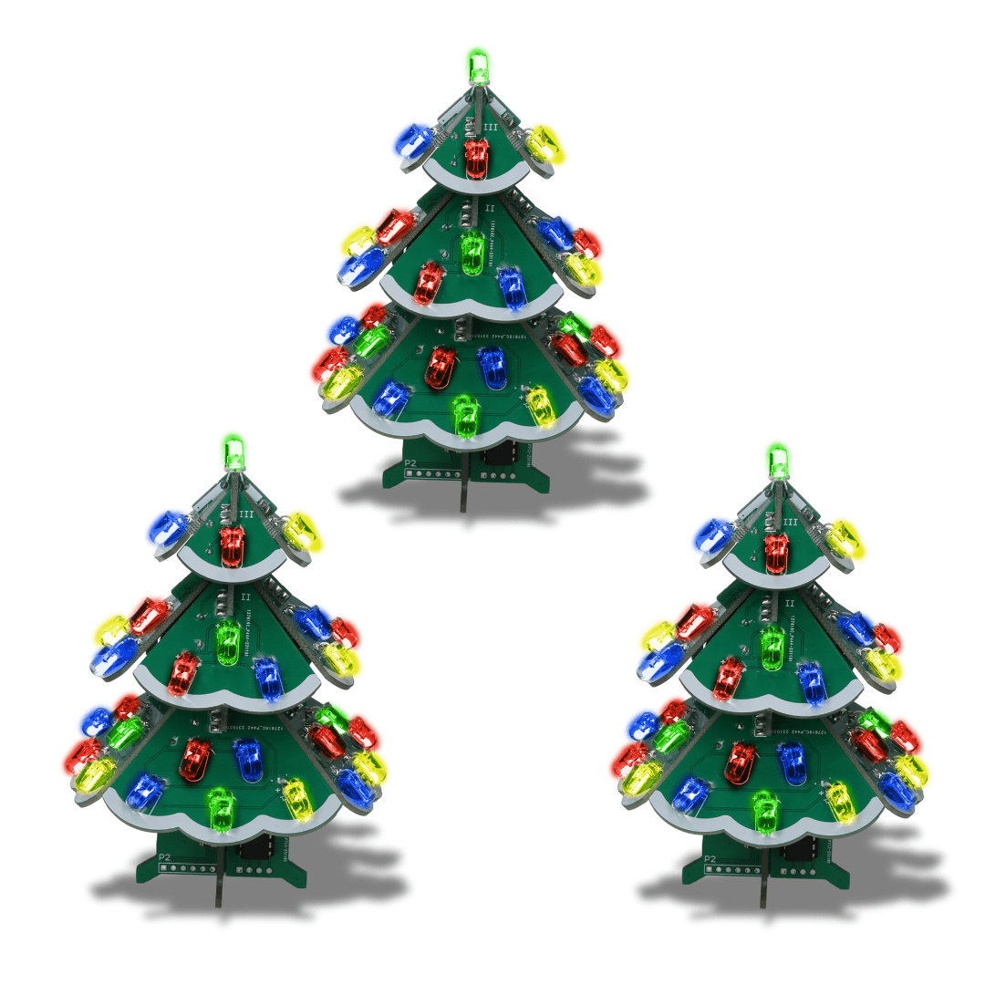3D DIY Weihnachtsbaum Löt - Set: Bunte LED Elektronik Bausatz, 7 Farben, STEM PCB - Platine - AZ - Delivery