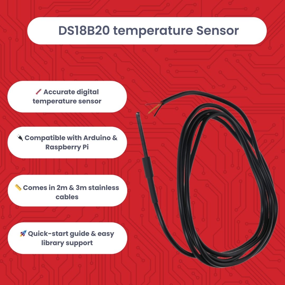 DS18B20 2m Kabel digitaler Edelstahl Temperatursensor Temperaturfühler, wasserdicht kompatibel mit Arduino und Raspberry Pi inklusive E - Book - AZ - Delivery
