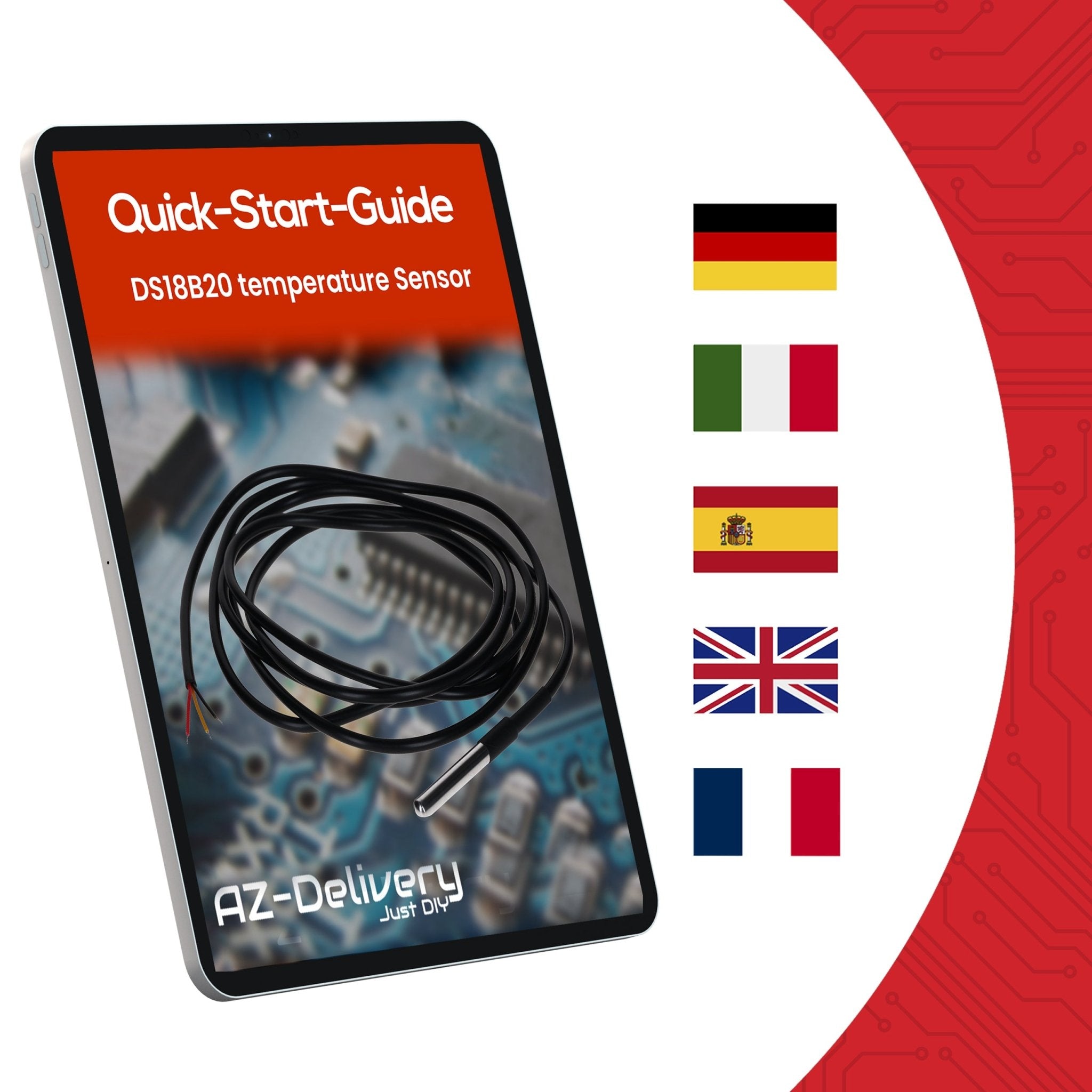 DS18B20 2m Kabel digitaler Edelstahl Temperatursensor Temperaturfühler, wasserdicht kompatibel mit Arduino und Raspberry Pi inklusive E - Book - AZ - Delivery