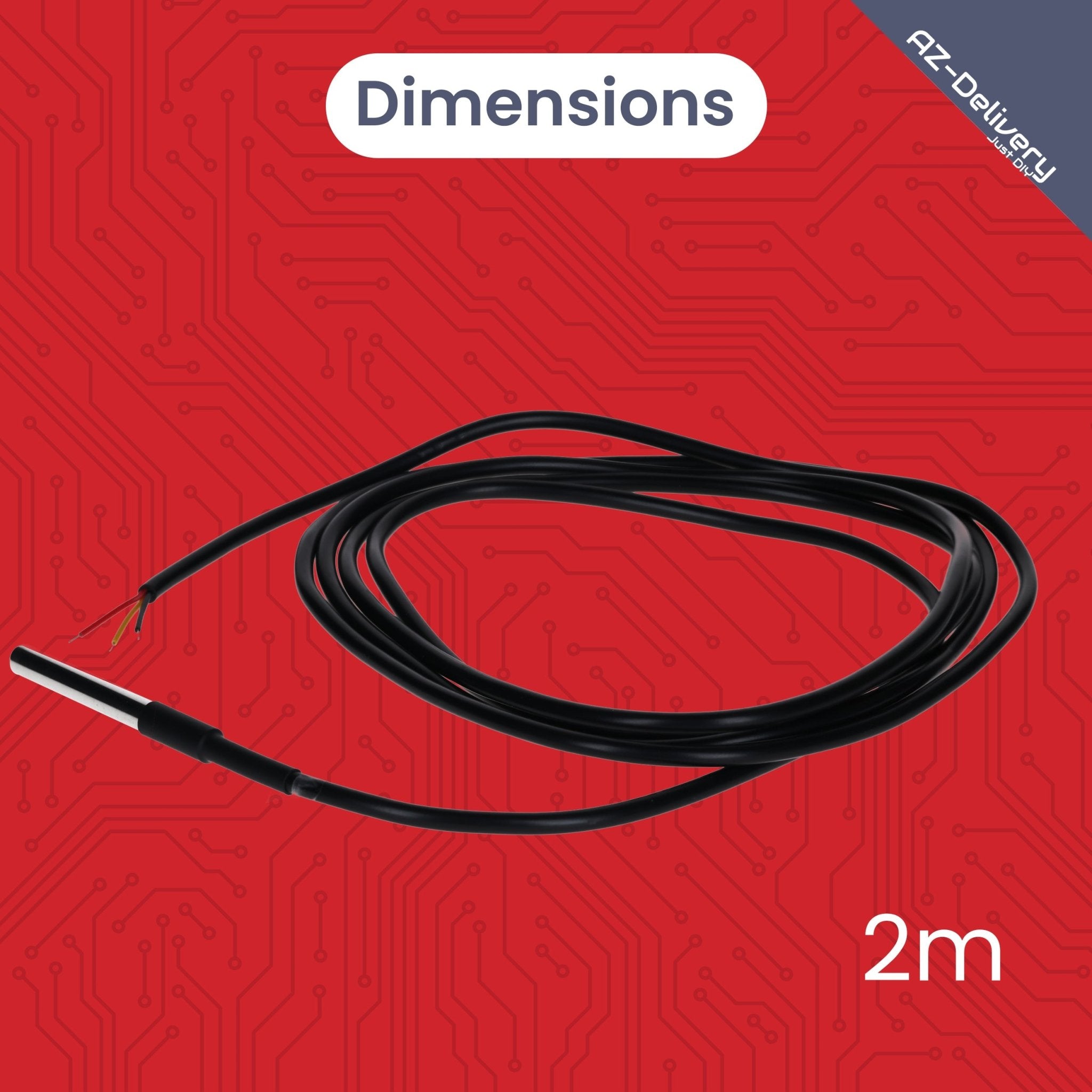 DS18B20 2m Kabel digitaler Edelstahl Temperatursensor Temperaturfühler, wasserdicht kompatibel mit Arduino und Raspberry Pi inklusive E - Book - AZ - Delivery