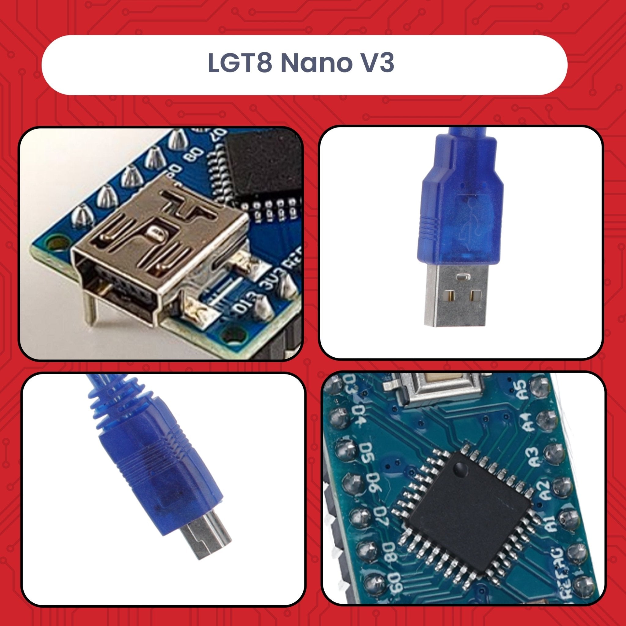 LGT8 Nano V3 - Mikrocontroller Board mit LGT8F328P und CH340, kompatibel mit Arduino Nano, 32 MHz Taktfrequenz, mit vorgelöteten Pins & USB - Kabel - AZ - Delivery