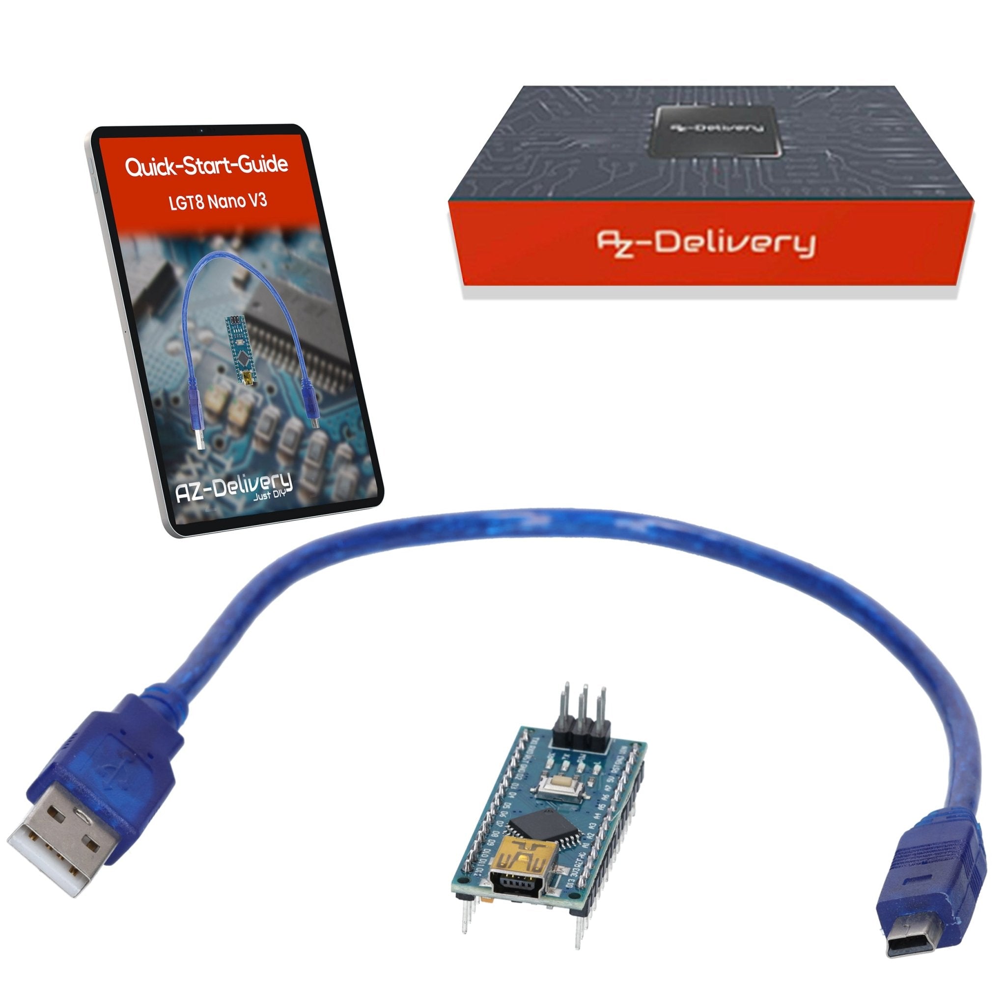 LGT8 Nano V3 - Mikrocontroller Board mit LGT8F328P und CH340, kompatibel mit Arduino Nano, 32 MHz Taktfrequenz, mit vorgelöteten Pins & USB - Kabel - AZ - Delivery