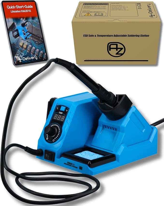 Lötstation 926LED V2 Lötkolben - Kit, 130W, einstellbar 200°C - 480°C, inklusive steckbarem Lötkolbengriff, Lötständer und hitzebeständigem Reinigungsschwamm - Ideal für Heimwerkerprojekte und Heimwerken - AZ - Delivery