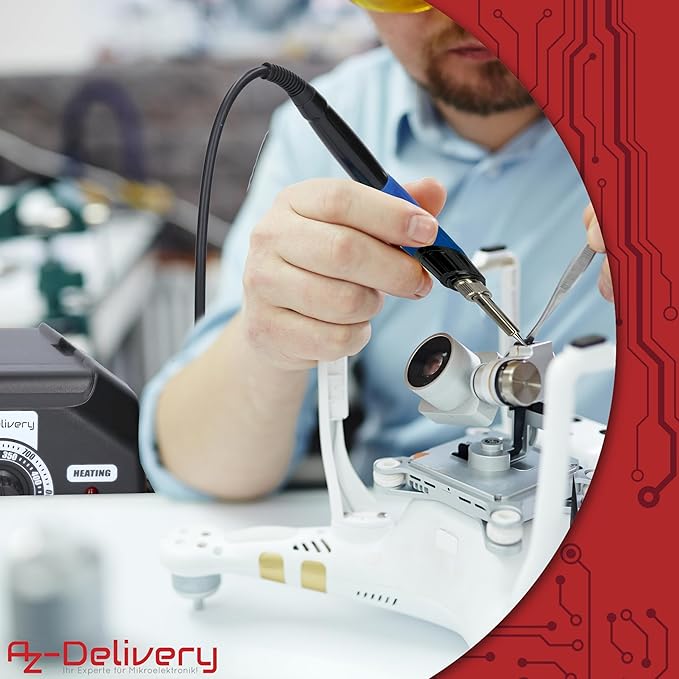 Lötstation 936A II Lötkolben - Kit, 115W, einstellbar 200°C - 480°C, inklusive steckbarem Lötkolbengriff, Lötständer, Lötspitzenreiniger & hitzebeständigem Reinigungsschwamm - AZ - Delivery