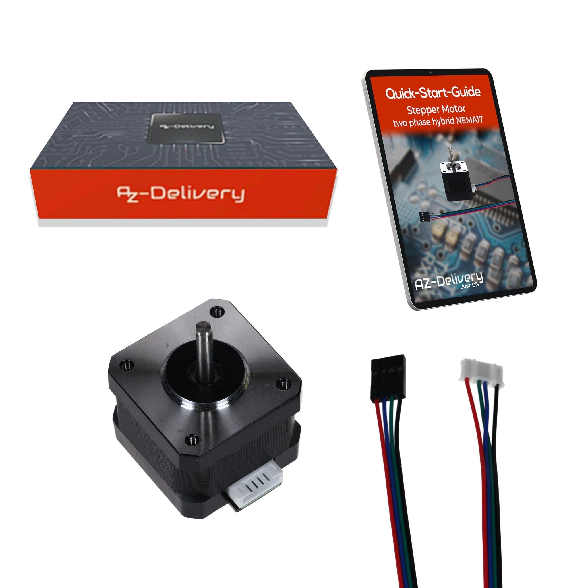 NEMA 17 Schrittmotor 12V 28Nm 1.8° 2 - Phasen Hybrid Stepper Motor mit 1m Kabel, kompatibel mit Arduino, 3D - Druckern, CNC - Maschinen und Robotik - AZ - Delivery