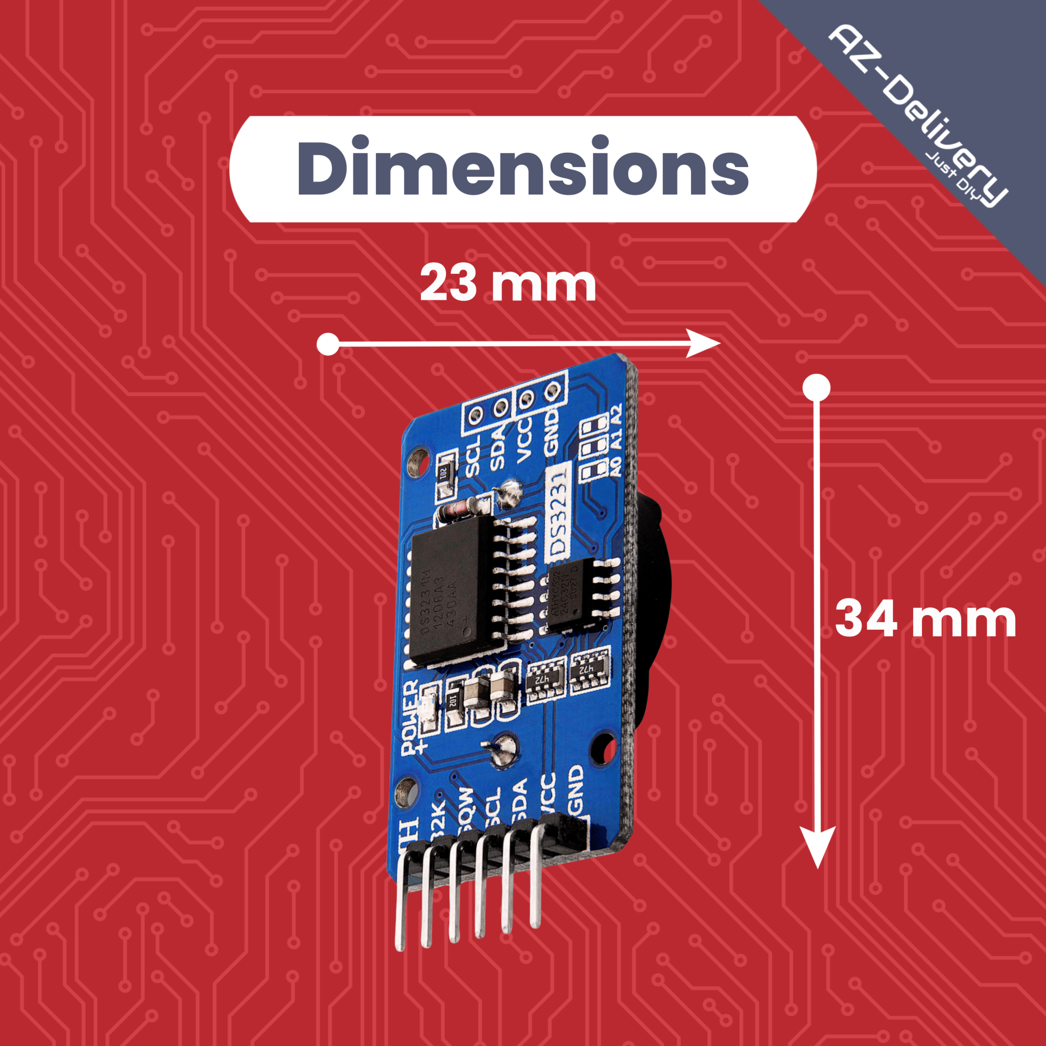 Real Time Clock RTC DS3231 I2C Echtzeituhr kompatibel mit Arduino und Raspberry Pi - AZ - Delivery