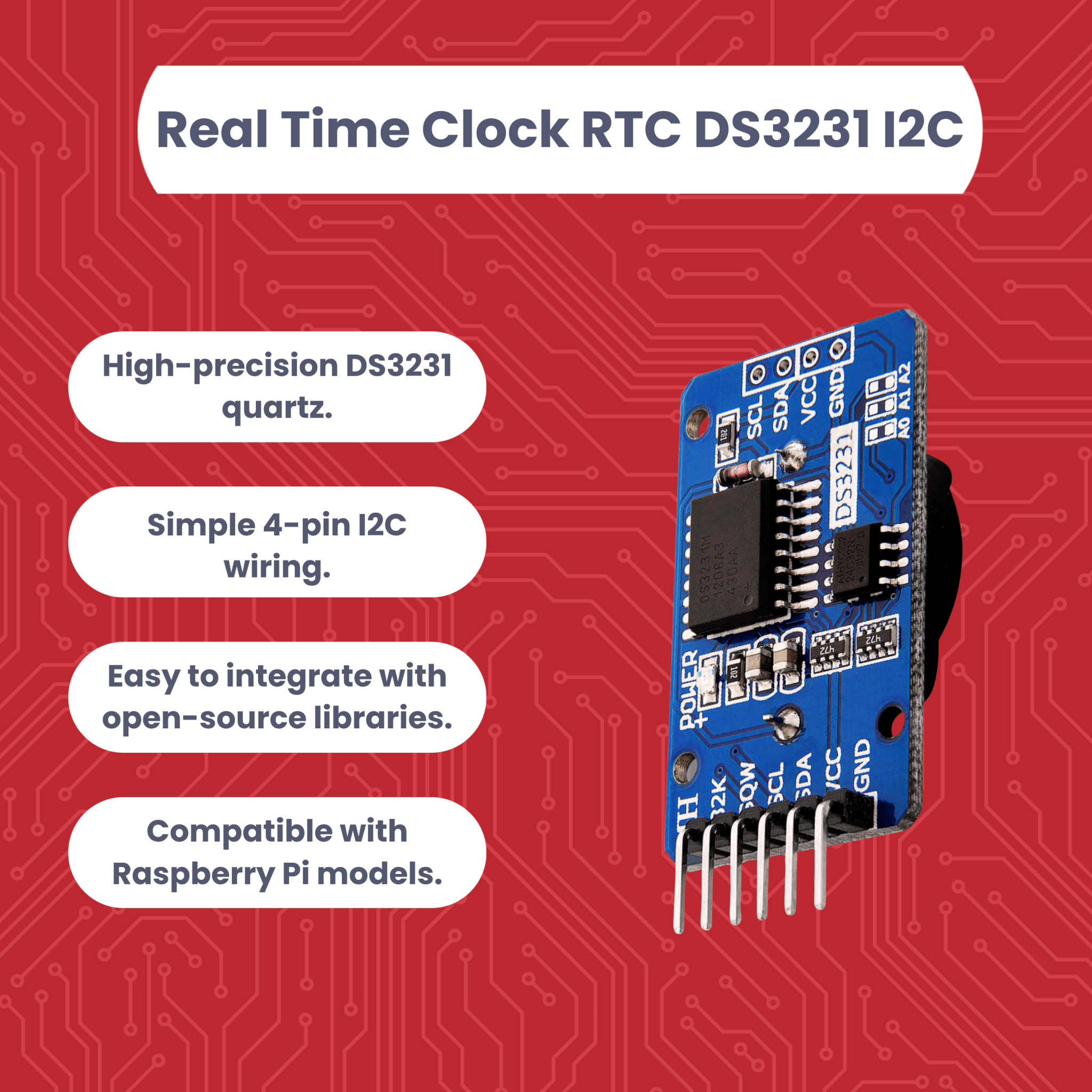 Real Time Clock RTC DS3231 I2C Echtzeituhr kompatibel mit Arduino und Raspberry Pi - AZ - Delivery