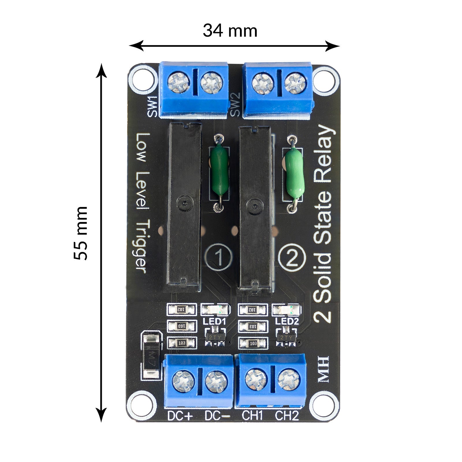 2 Kanaal Solid State Relais 5V DC Low Level Trigger Power Switch Compatibel met Arduino en Raspberry Pi