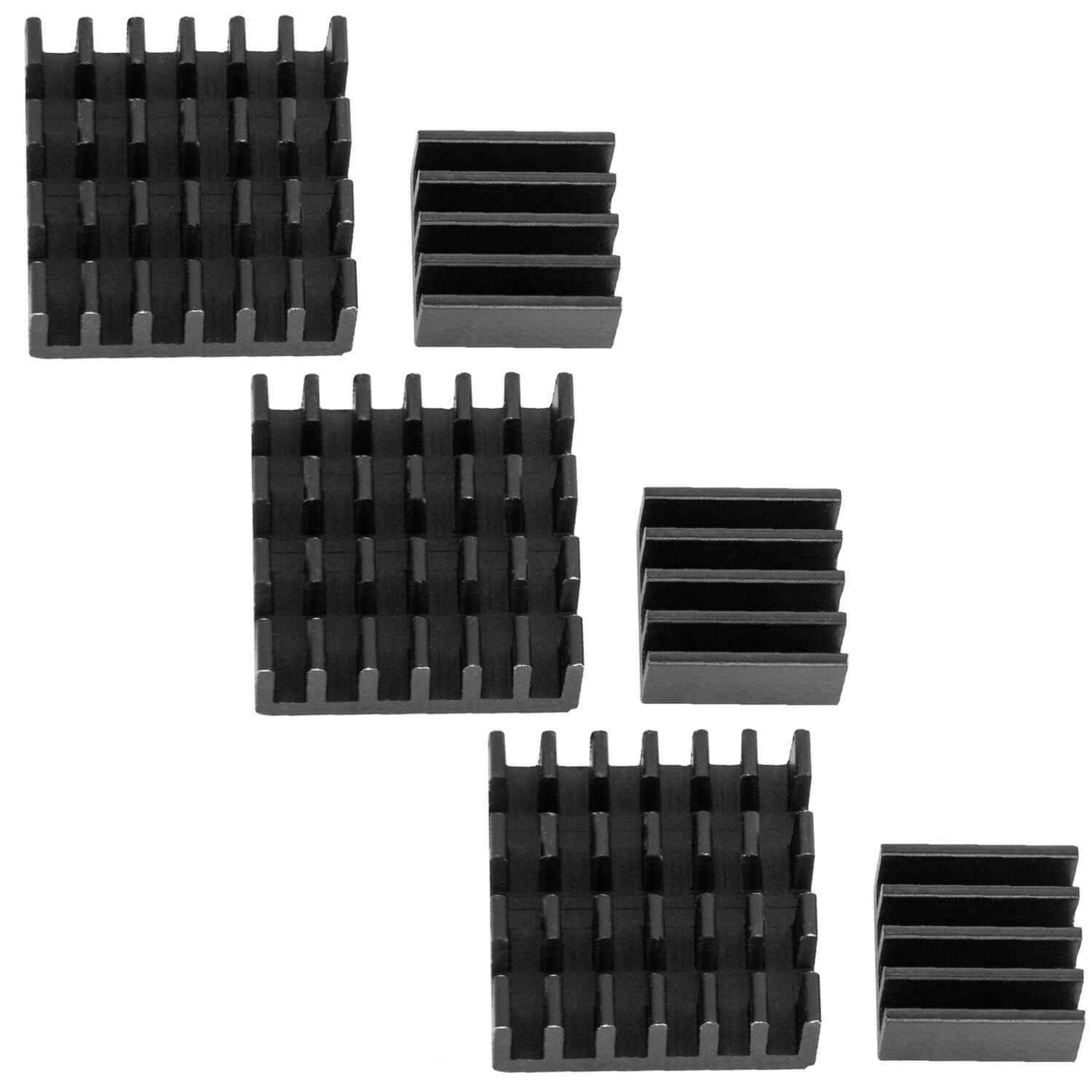 2er Set schwarze Alu Kühlkörper passiv für Raspberry Pi 3 mit wärmeleitender Spezialklebefolie RaspberryPi Zubehör AZ-Delivery 3x Set