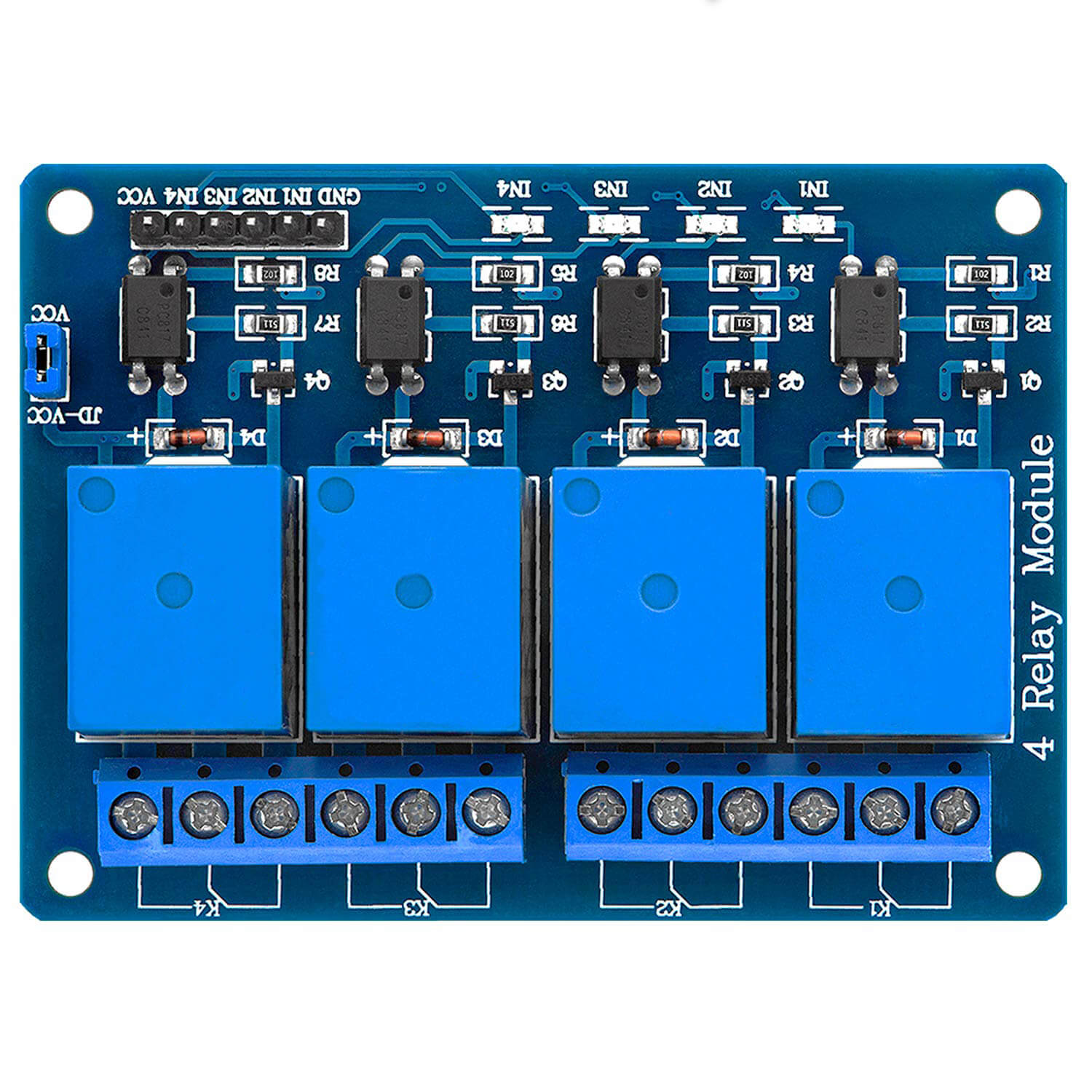 4-Relais Modul 5V mit Optokoppler Low-Level-Trigger kompatibel mit Arduino and Raspberry Pi