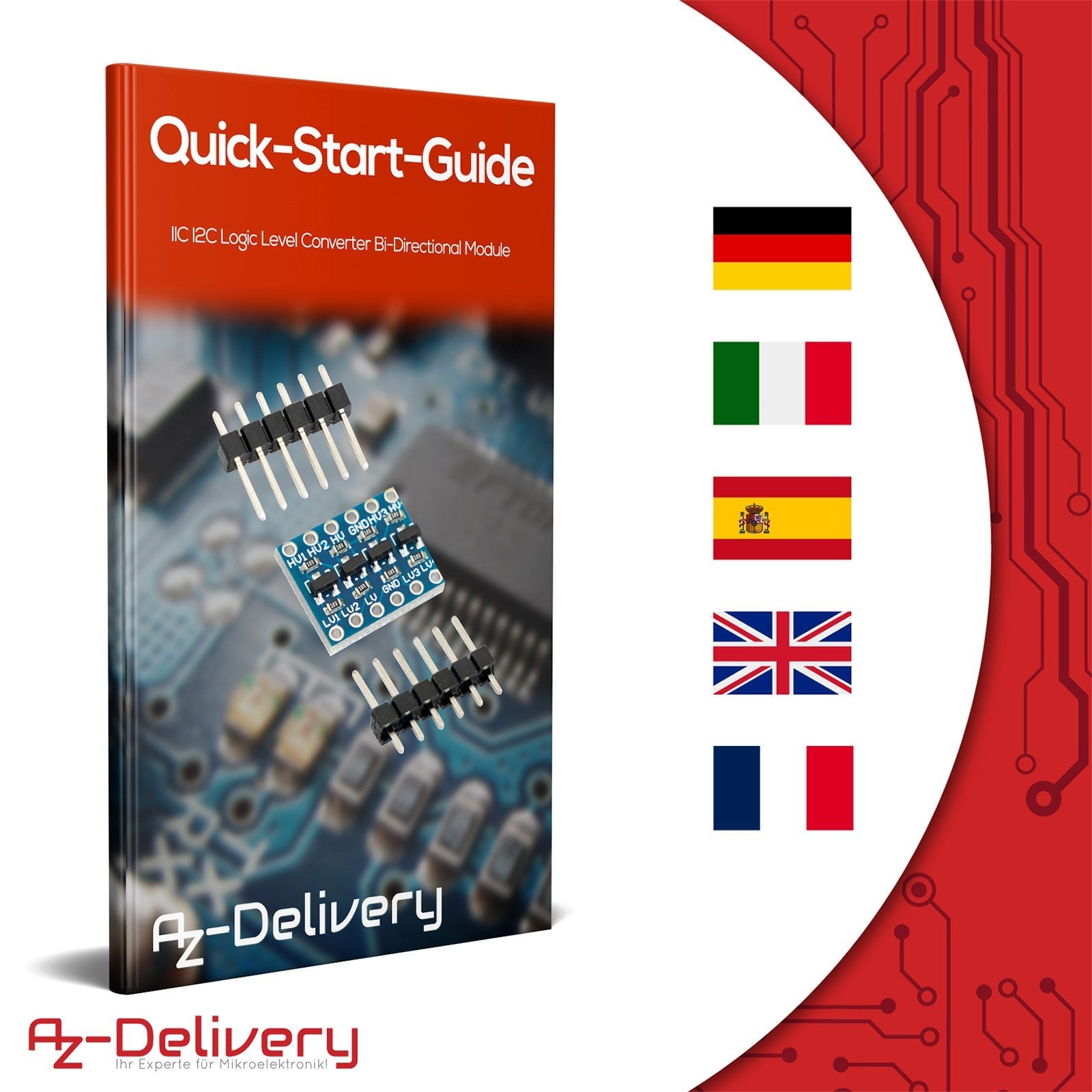 IOT 4 Kanal IIC I2C Premium Pegelwandler | Bi-direktionales Modul 5V zu 3.3V | Kompatibel mit Arduino und Raspberry - AZ-Delivery