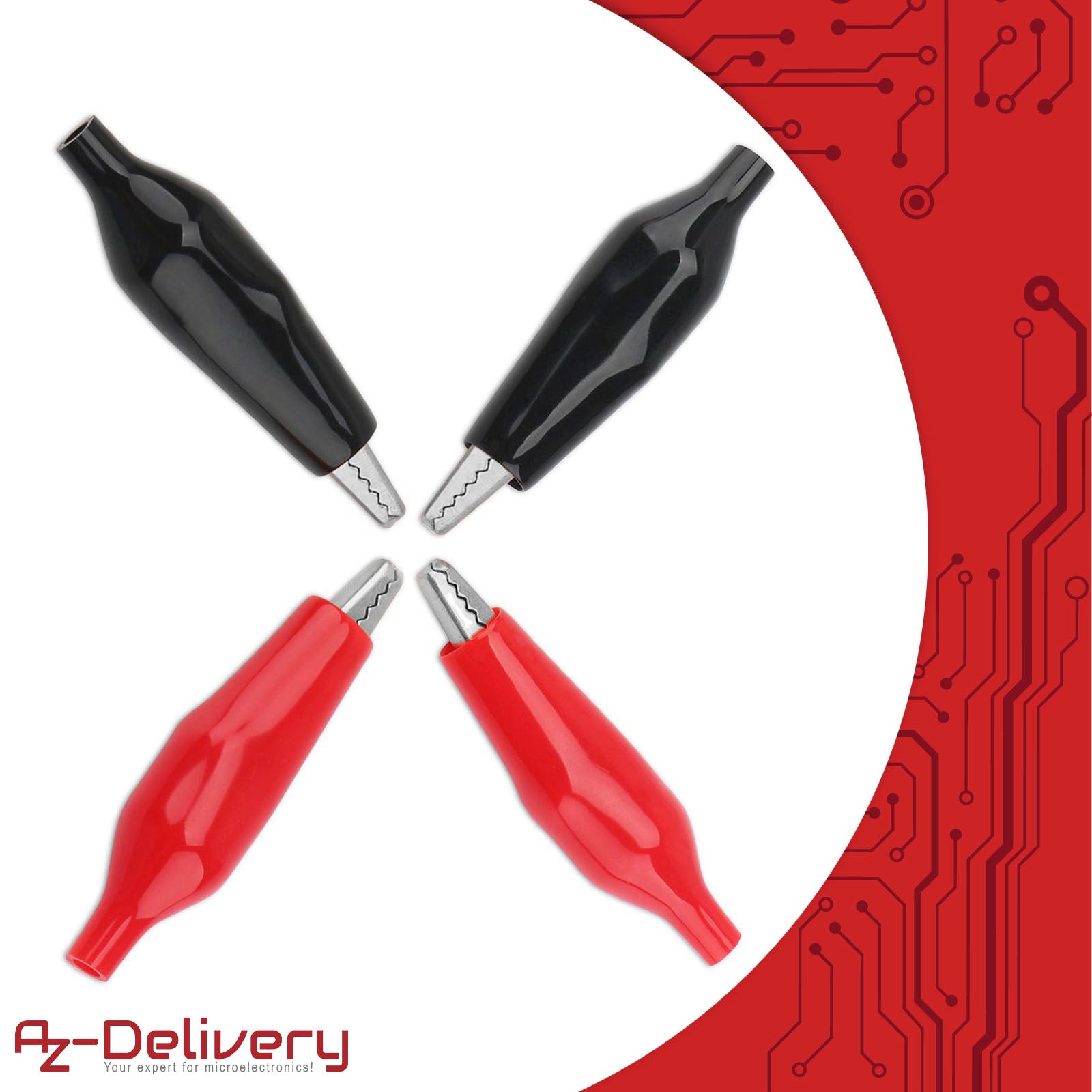 Krokodilklemmen 28mm Elektroklemme mit Schutzisolierung in Rot und Schwarz - AZ-Delivery