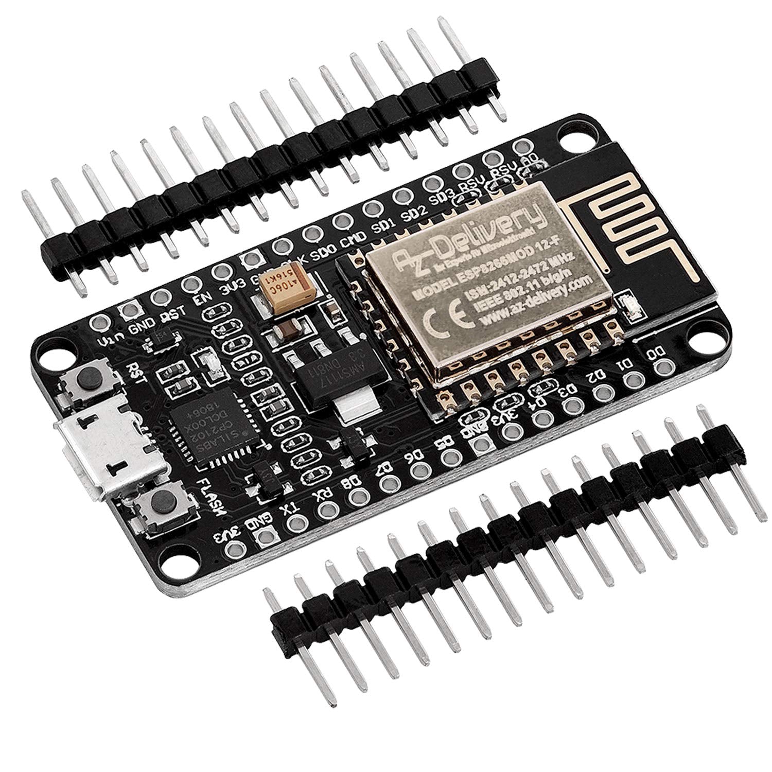 NodeMCU Lua Amica Modul V2 ESP8266 ESP-12F WIFI WLAN unverlötet mit CP2102 - AZ-Delivery