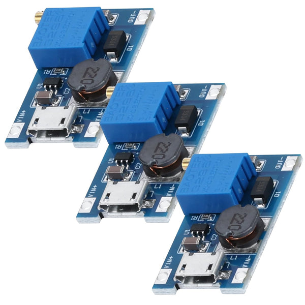 Micro Traders 5-Pack DC-DC Step-Up Boost Module – 2V-24V Input To 5V-28V Output, 2A Max, Adjustable, For DIY Voltage Stabilizers & Power Supplies