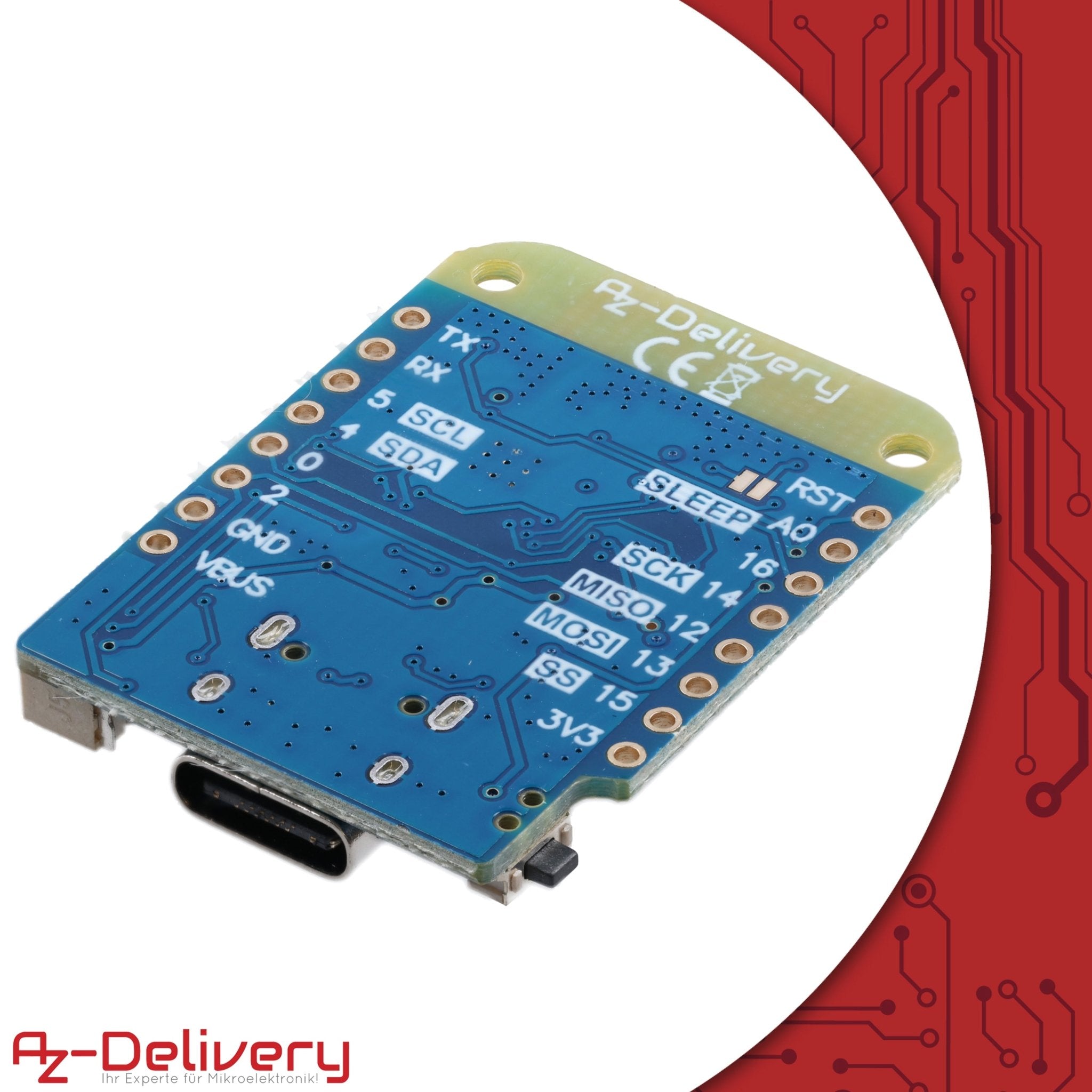 D1 Mini V4 NodeMCU ESP8266EX WLAN Modul mit USB - C Anschluss kompatibel mit Arduino - AZ - Delivery