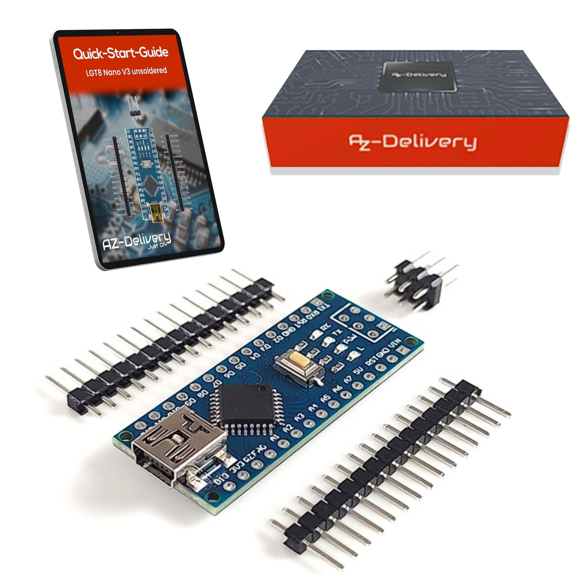 LGT8 Nano V3 - Mikrocontroller Board mit LGT8F328P und CH340, kompatibel mit Arduino Nano, 32 MHz Taktfrequenz - AZ - Delivery