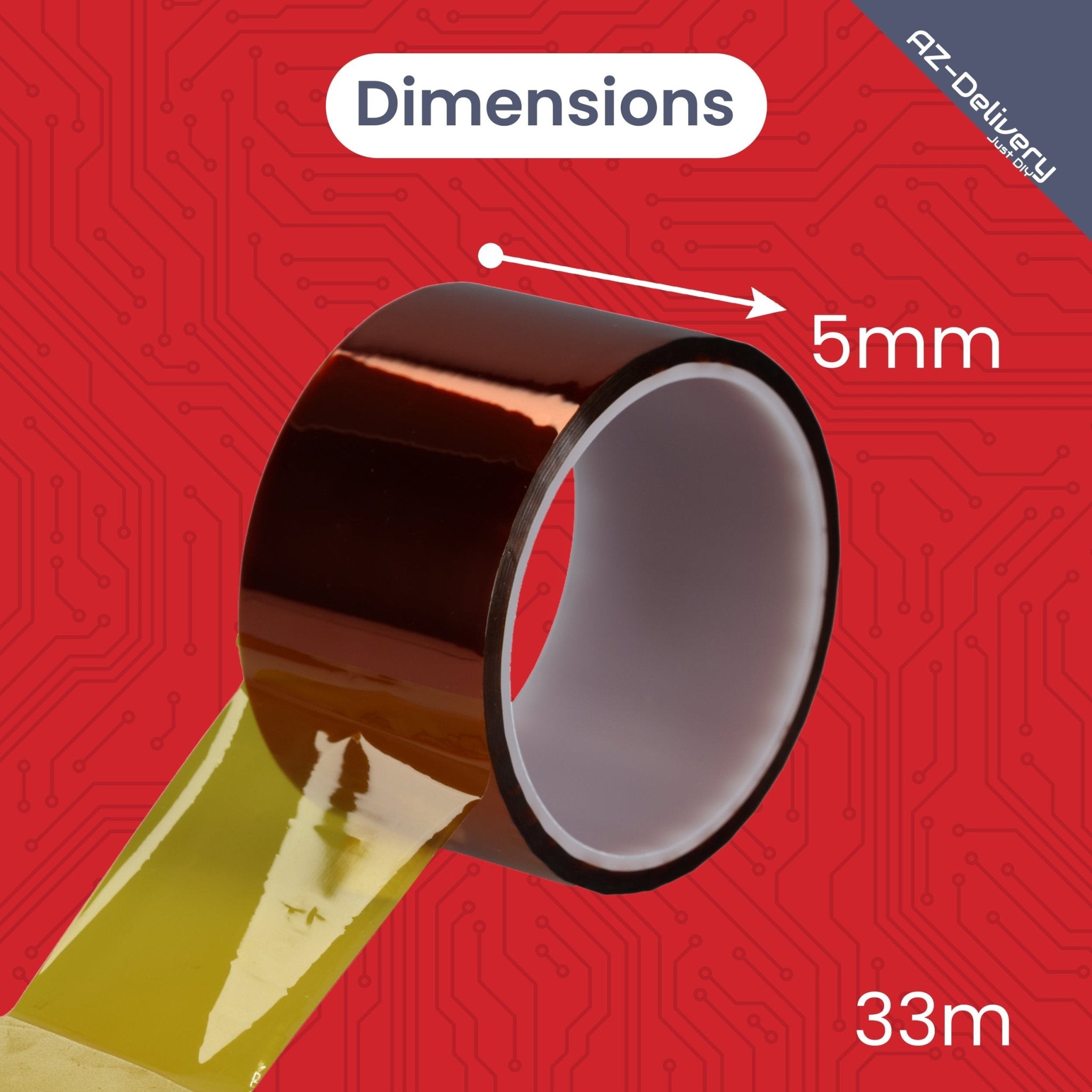 Polyimid Klebeband 5cm x 33m – Hitzebeständiges Klebeband bis 300°C – Perfekt für 3D - Druck, Sublimationsdruck, Elektronik und Isolierung - AZ - Delivery