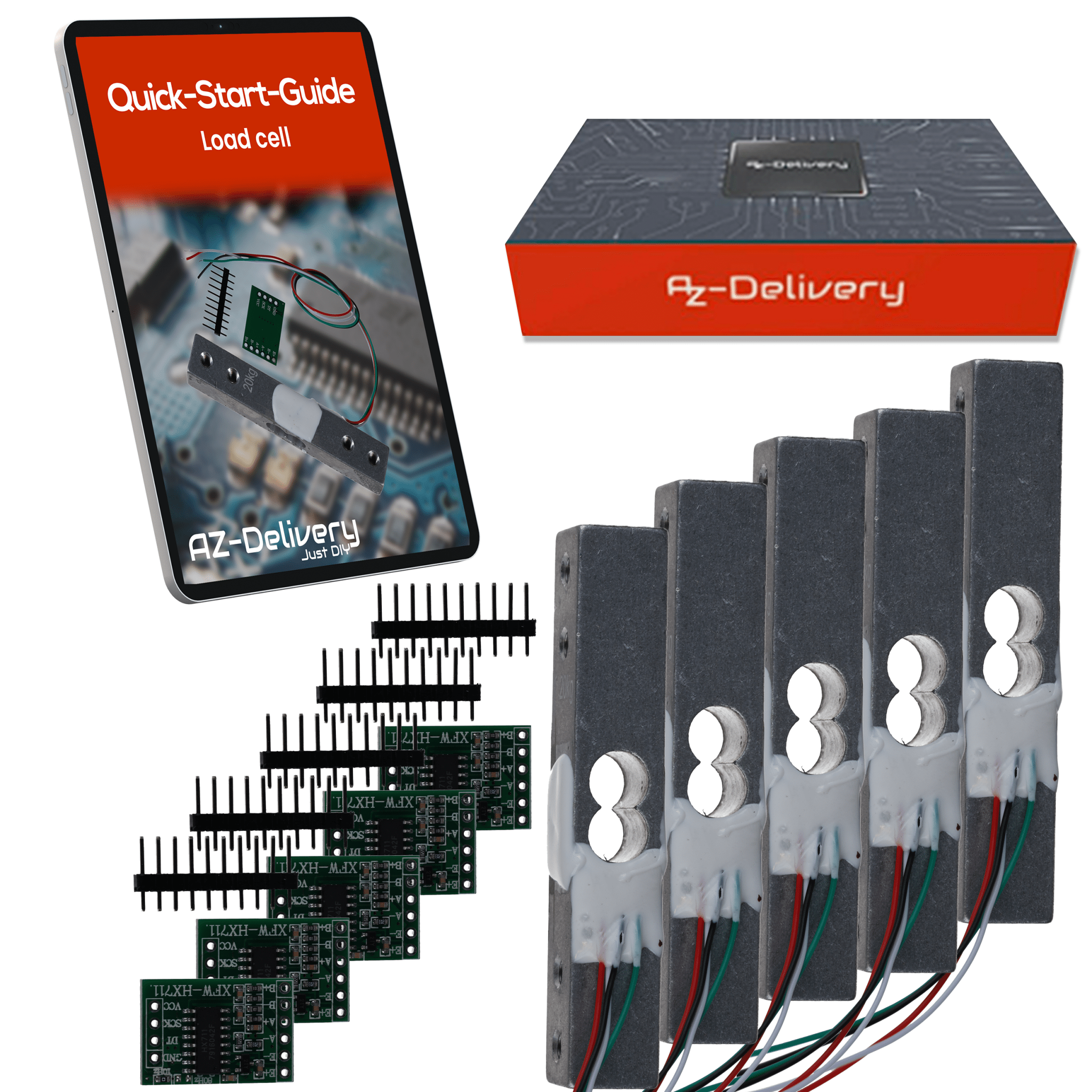 Wägezelle 20 kg mit HX711 Modul – Präzisionssensor zur Gewichtsmessung kompatibel mit Arduino & Raspberry Pi – Set inkl. Verstärker - ADC zur Kraftmessung - AZ - Delivery