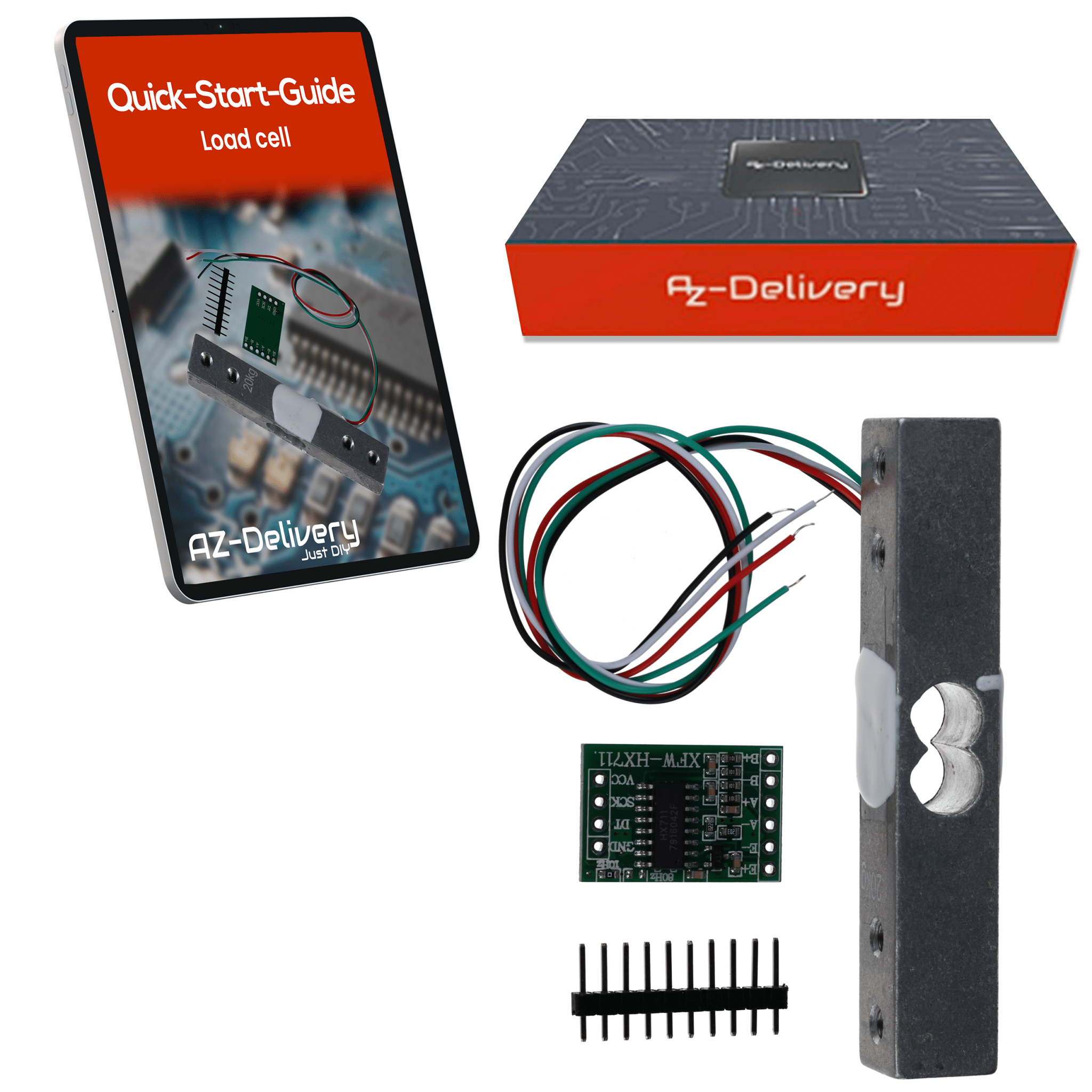 Wägezelle 20 kg mit HX711 Modul – Präzisionssensor zur Gewichtsmessung kompatibel mit Arduino & Raspberry Pi – Set inkl. Verstärker - ADC zur Kraftmessung - AZ - Delivery