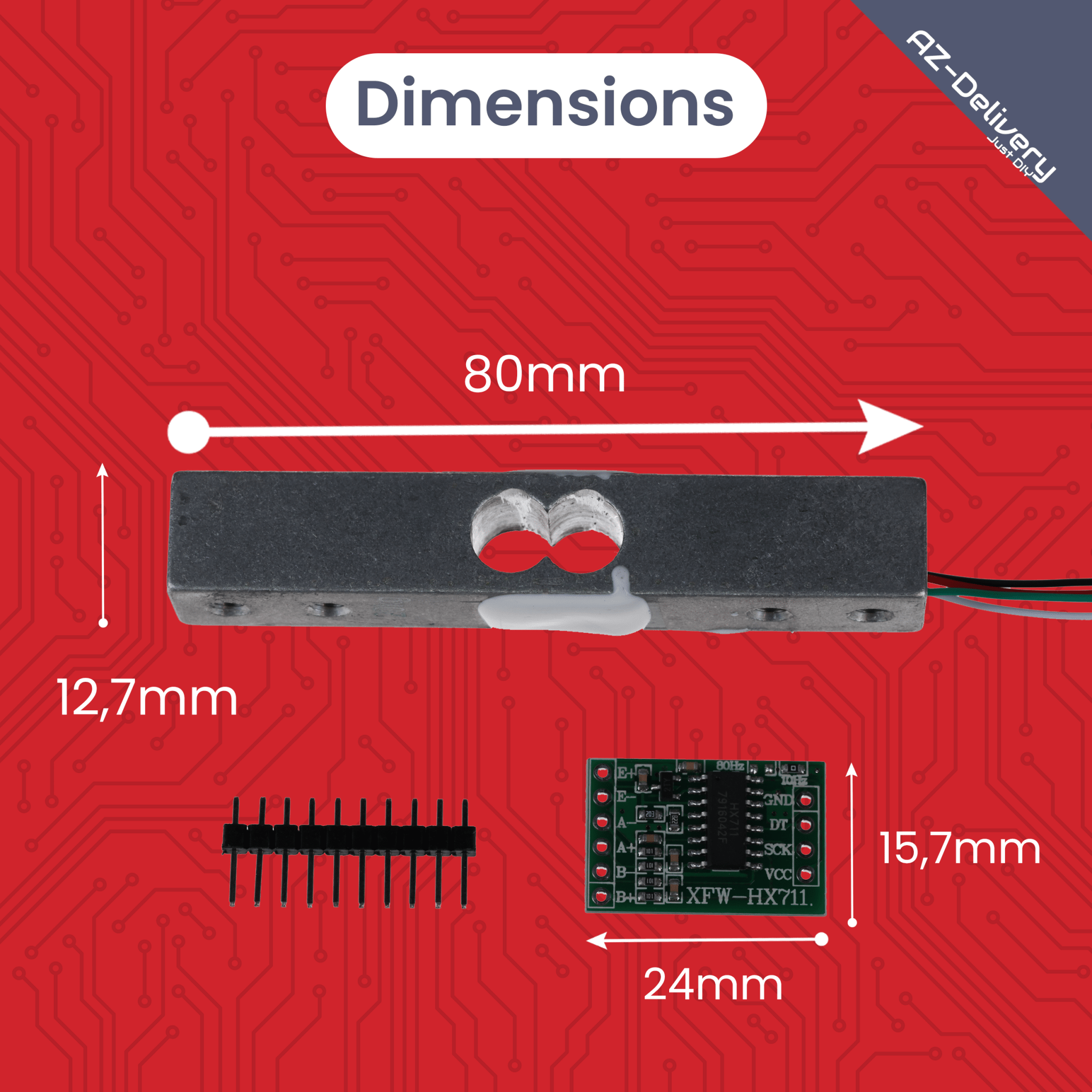 Wägezelle 20 kg mit HX711 Modul – Präzisionssensor zur Gewichtsmessung kompatibel mit Arduino & Raspberry Pi – Set inkl. Verstärker - ADC zur Kraftmessung - AZ - Delivery