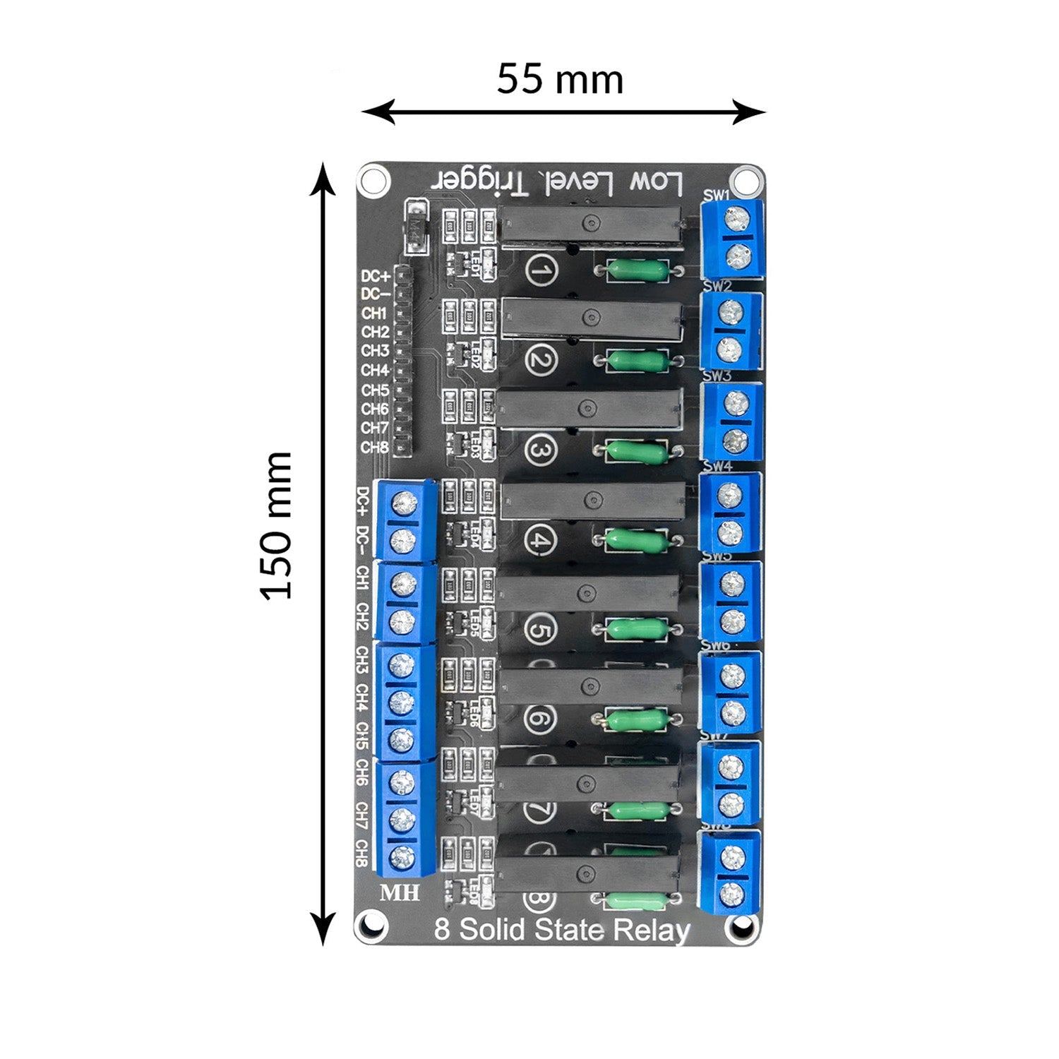 Relé de estado sólido de 8 canales Interruptor de potencia de disparo de bajo nivel de 5V DC compatible con Arduino y Raspberry Pi