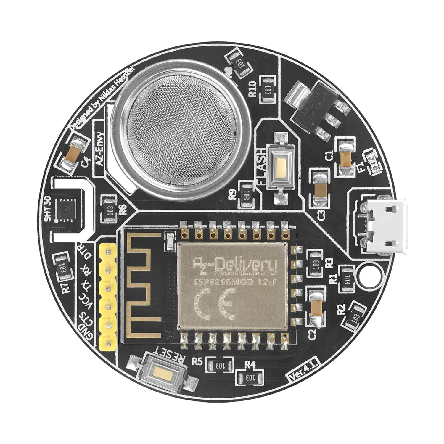 AZ-Envy Wlan ESP8266-12F Umwelt Entwicklungsboard mit Feuchtigkeits- und Luftqualitätssensor (MQ-2 und SHT30) kompatibel mit Arduino - AZ-Delivery