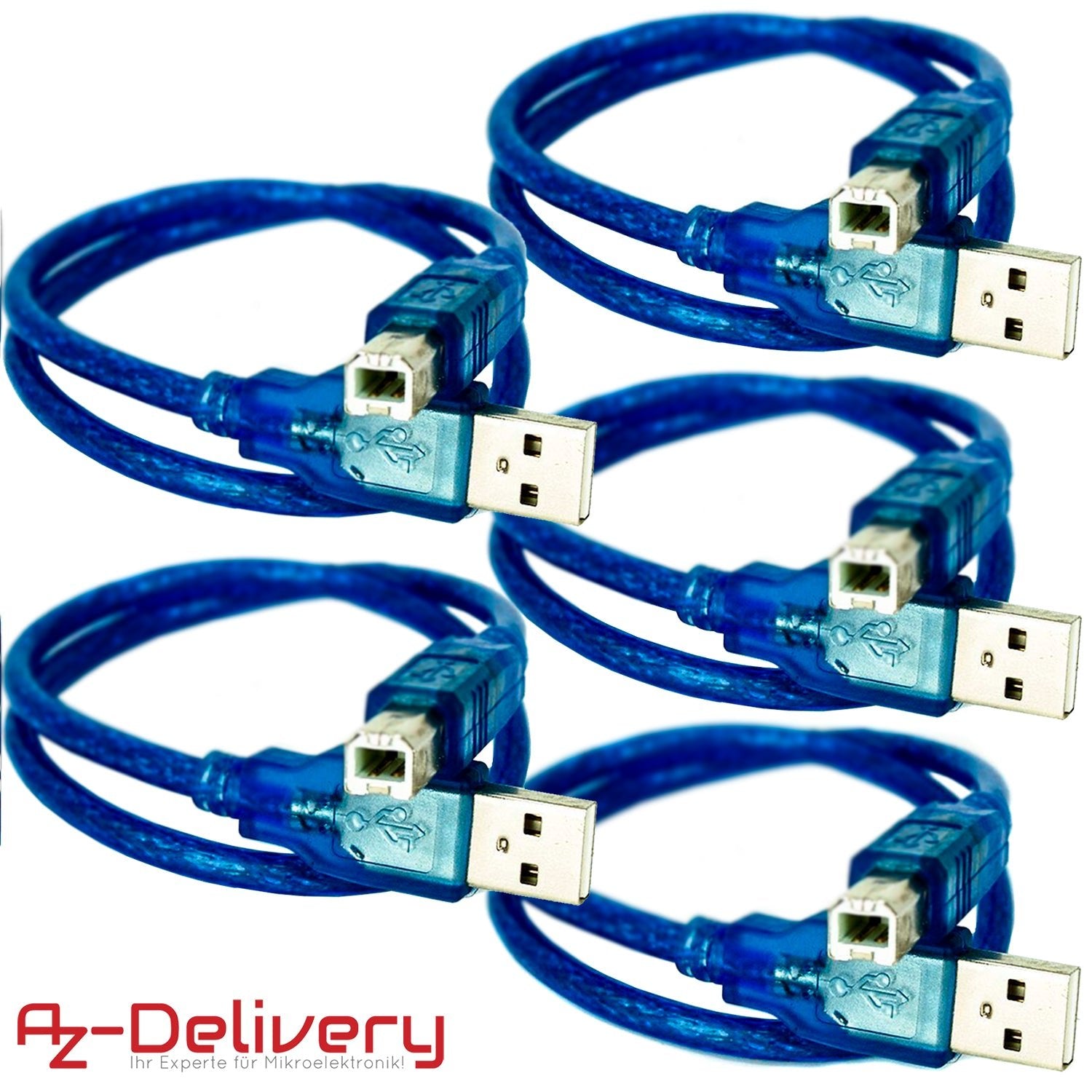Blaues USB-B auf USB-A Kabel kompatibel mit UNO R3 und Mega 2560 und jeglichen Arduino Entwicklungs-Boards und Mikrocontrollern - AZ-Delivery
