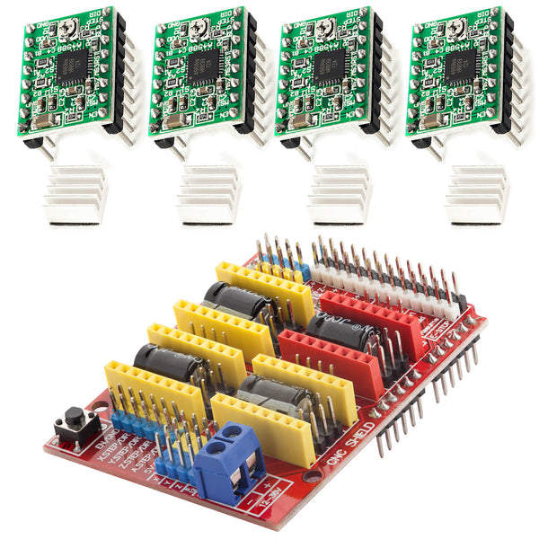 CNC Shield V3 Bundle with 4 pieces A4988 Steppera drivers Stepper with heat sink for 3D printer compatible with Arduino 5x Shield
