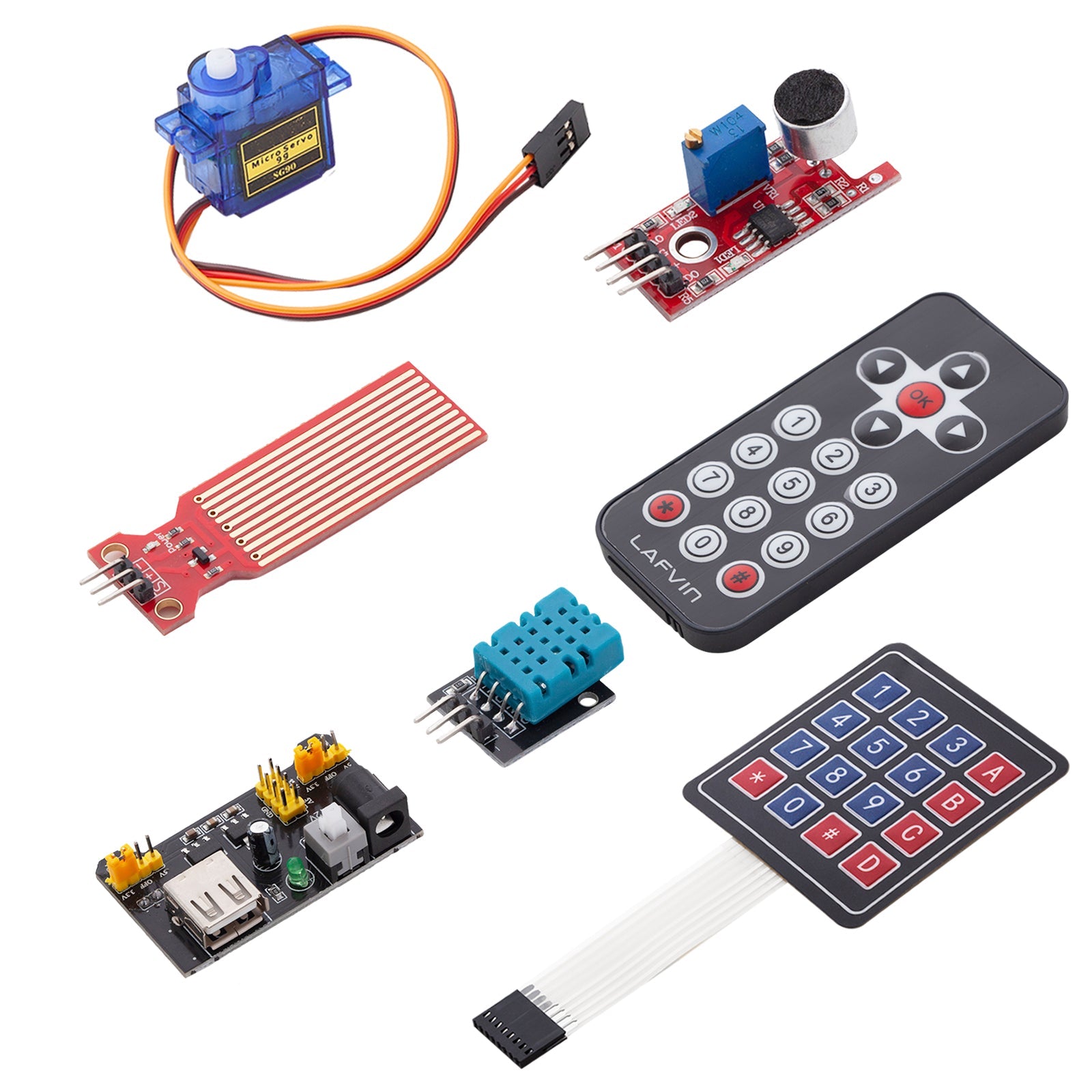 Kit de démarrage électronique Kit de microcontrôleur, module  d'alimentation, servo, kit de capteur de moteurs de courant de courant et  direct compatible avec Arduino