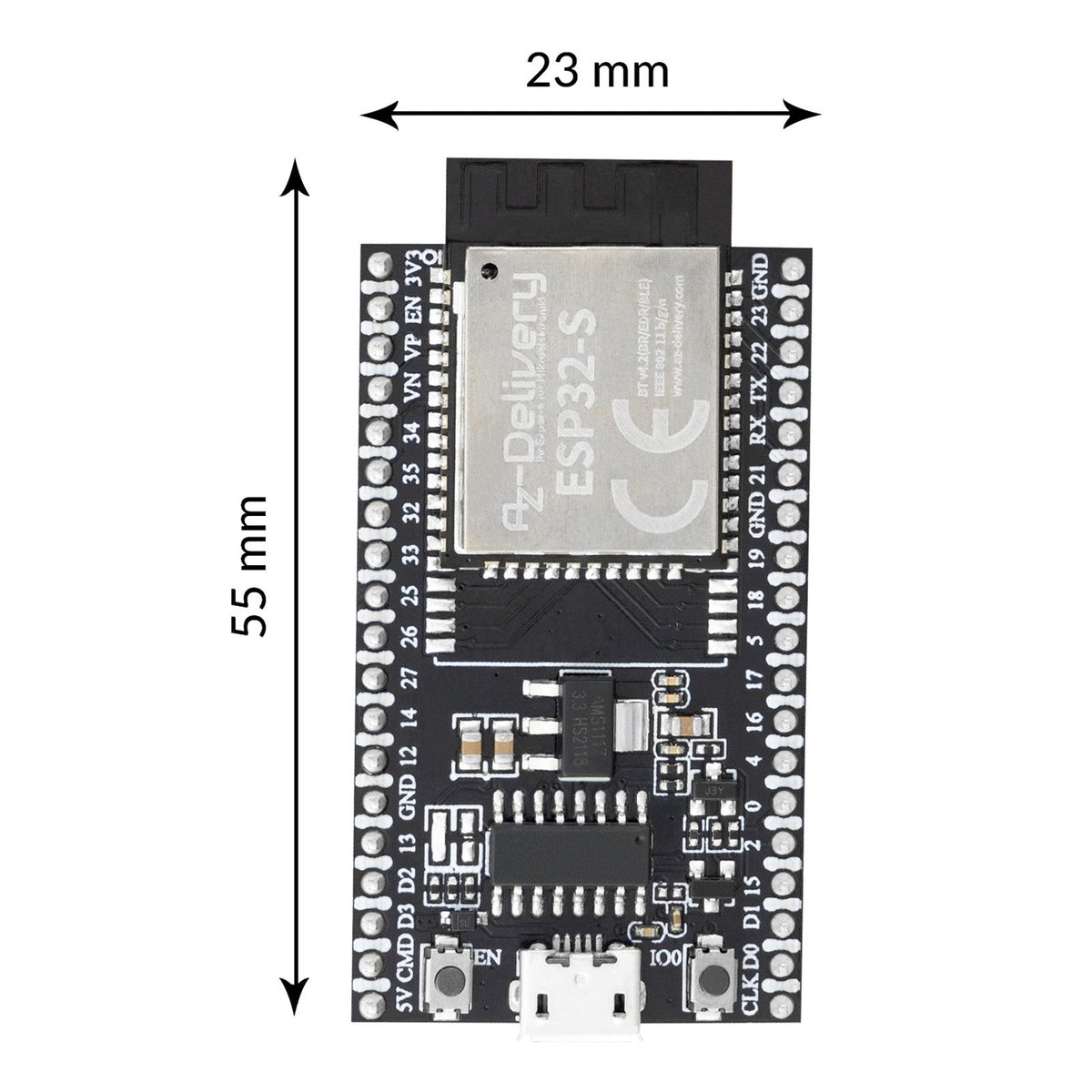 Dev Module Dimension ESP32S Dev Kit C V4 NodeMCU WLAN Dev Board kompatibel mit Arduino