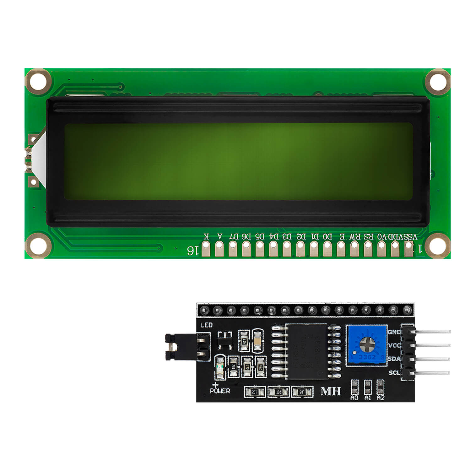 HD44780 1602 LCD Modul Display Bundle mit I2C Schnittstelle 2x16 Zeichen (mit grünem Hintergrund) kompatibel mit Arduino und Raspberry Pi - AZ-Delivery