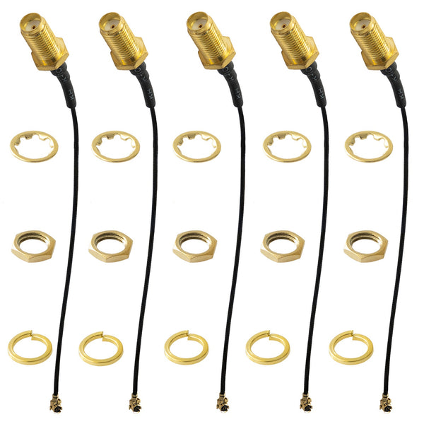 4 Pezzi Cavo Pigtail U.FL (IPEX) A RP-SMA Femmina Per Wi-Fi - 10cm 1.13mm