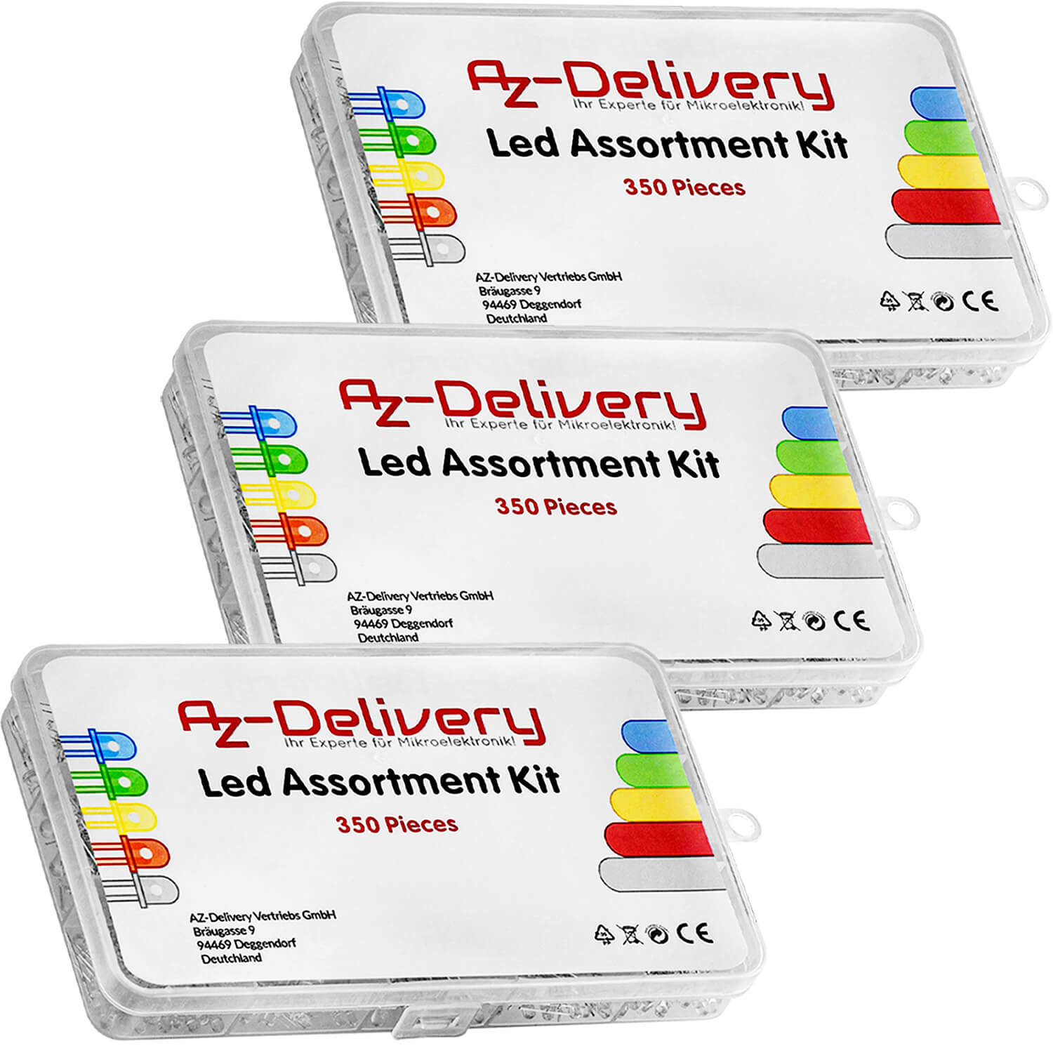 LED Leuchtdioden Sortiment Kit, 350 Stück, 3mm & 5mm, 5 Farben - AZ-Delivery