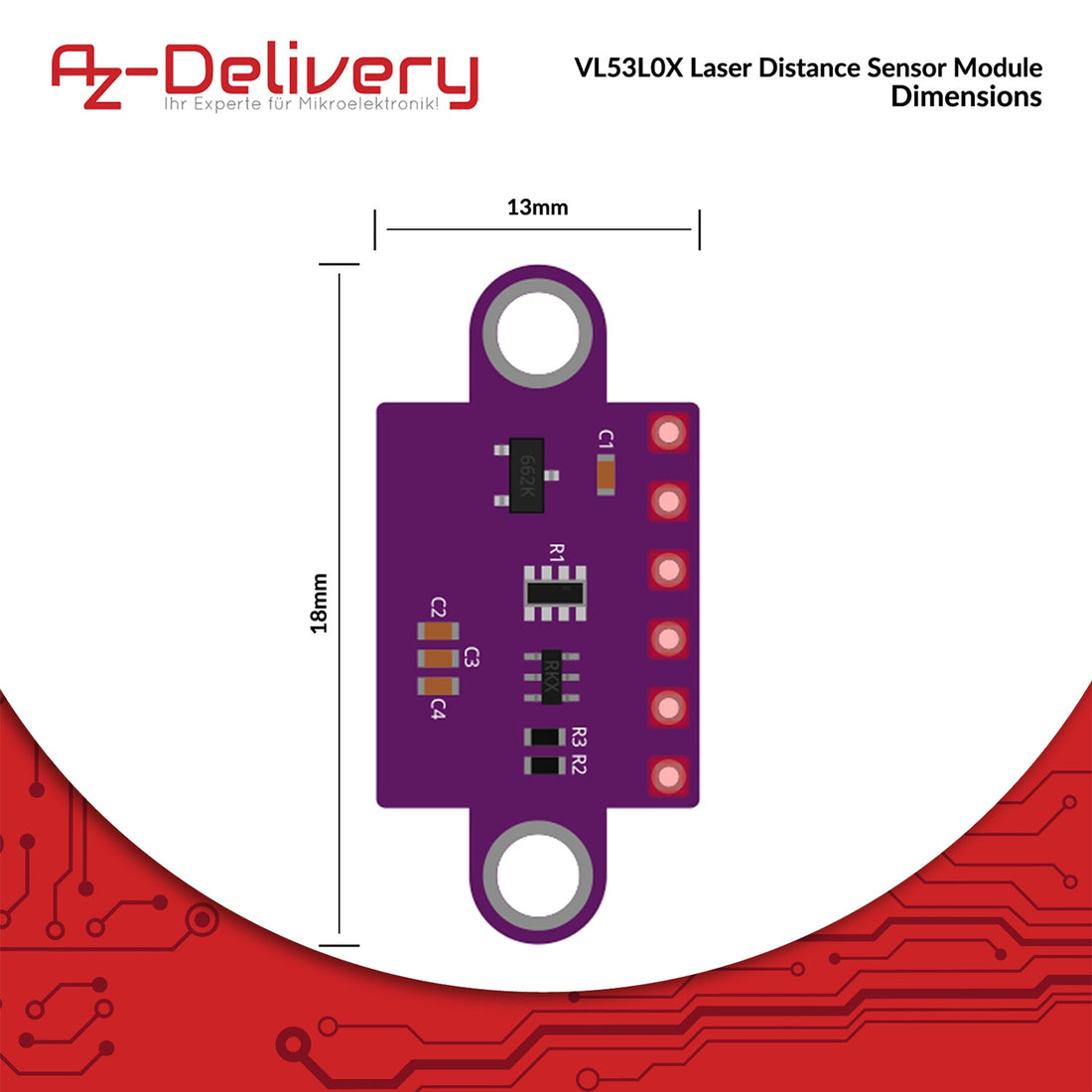 VL53L0X Time-of-Flight (TOF) Laser distance sensor compatible with Arduino