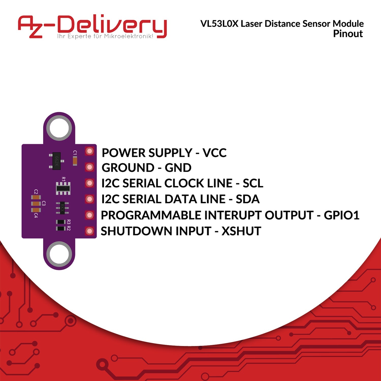 VL53L0X Time-of-Flight (ToF) Laser Abstandssensor kompatibel mit Arduino - AZ-Delivery